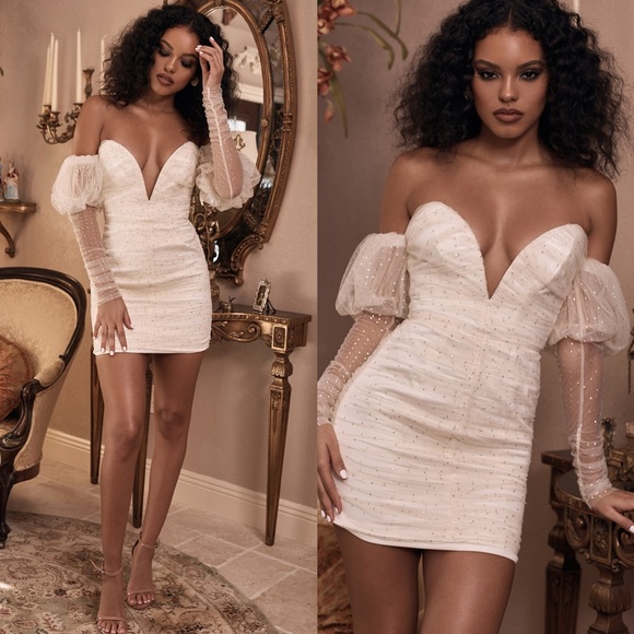 HOUSE OF CB 'Milana' Ivory Crystal and Tulle midi dress - Picture 5 of 10